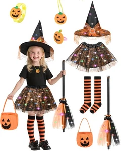 Komplettes leuchtendes Hexenkostüm Set für Mädchen - ideal für 4-7 Jahre - Bild 1 von 9