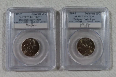 Artist Edition; 1999 Delaware P & D Mint 25c. Signed by Eddie Seger by PCGS/CU - Image 1 of 4