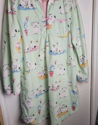 Nick & Nora XL Green Kitten Cat Nightgown Relax Comfy  - Image 1 of 4
