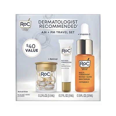 RoC AM + PM Travel Gift Set Retinol Eye Cream Capsules & Vitamin C Serum - Image 1 of 4