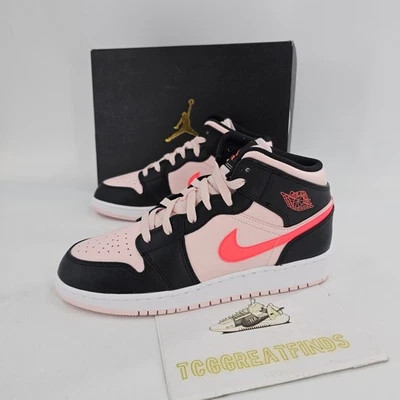 Tênis Nike Air Jordan 1 Mid GS infantil tamanho 7Y atmosfera preto rosa NOVO - Imagem 1 de 4