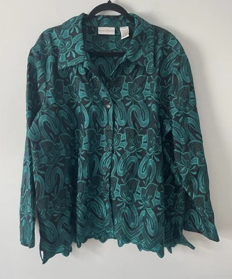 Chaqueta Draper & Damons 2X Exquisita Verde Esmeralda Negra Todo Bordado Foto 1 de 4