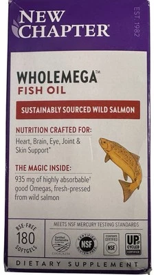 全新 Chapter Wholemega 1000 毫克全鱼油 180 粒软胶囊有效期至 2027 年 08 月 全新! — 第 1/4 张图片