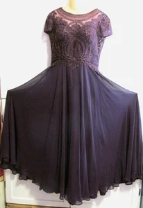MGNY Perlen Pflaume Abendkleid Kleid verziertes Oberteil lang Chiffon ausgestellt US 12P - Bild 1 von 12