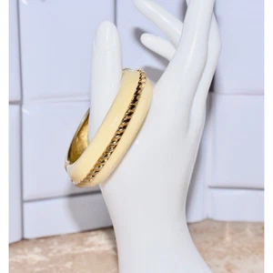 Brazalete Brazalete Brazalete Oro Galvanizado 24k Esmalte Marfil Diseñador Tejido St. John - Imagen 1 de 9