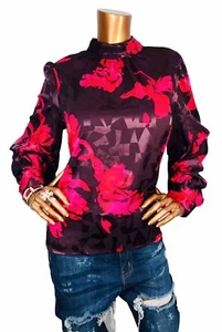 Nine West L Top Stretch Silky Look Soft Easywear Long Sleeves Blouse High Neck - Picture 1 of 10
