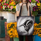 Black White Aries Tote Bag Zodiac Shoulder Beach Handbag Aries Astrology Gift