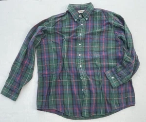 Camicia vintage LL Bean manica lunga a quadri a righe verde USA con bottoni uomo alta XL - Foto 1 di 2