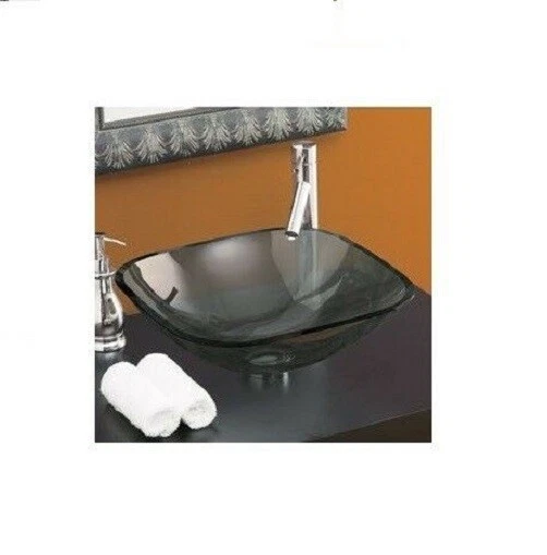 DecoLav 船舶浴室水槽 1133T-TBK 17 英寸玻璃, 透明 黑色, 本地提货 — 第 1/1 张图片