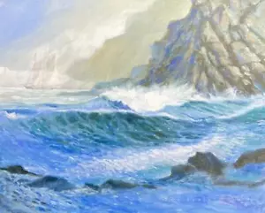 Lona Zousselet The Saltboat 16x19 paisaje océano bote salado costero - Imagen 1 de 1