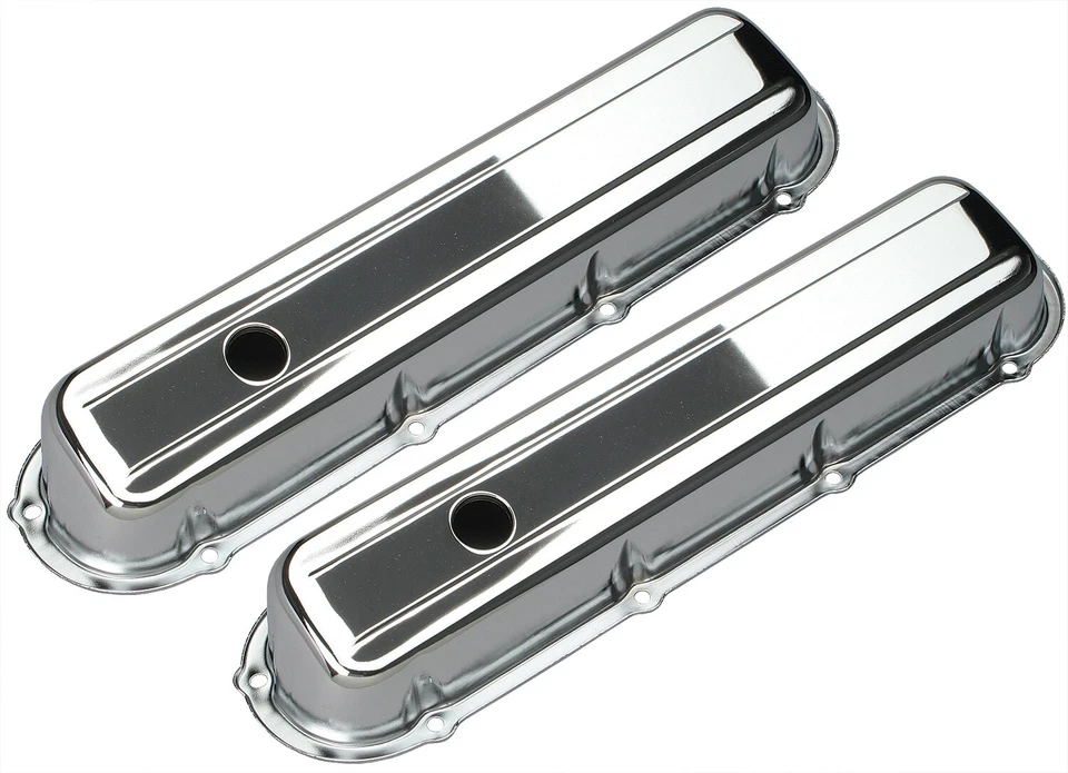 Trans-Dapt 9521 (Pair) Valve Cover Chrome Steel Stock Height for Cadillac V8 - Image 1 of 1