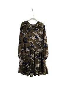 Banana Republic Camouflage Print Long-Sleeve Tiered Dress S Womens Casual Army - Picture 1 of 8