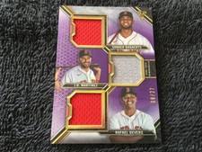 2021 TOPPS TRIPLE THREADS RELIC COMBO CARD BOGAERTS,MARTINEZ,DEVERS 08/27 PURPLE