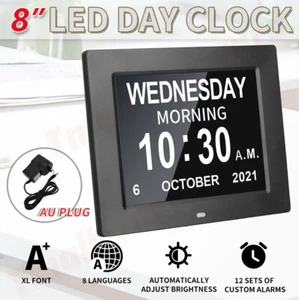 8" LED Large Digital Day Clock Calendar Dementia Date Week Month Year Time Wall - Picture 1 of 12