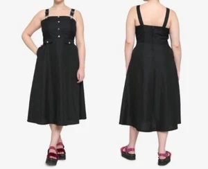 NWT Hot Topic 5 5x Black Midi Skirtall Overall Dress Plus Size Goth Vamp - Picture 1 of 21