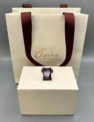 Anillo Amatista Natural Plata de Ley 925 Talla 8 con Patrón de Flores Grabadas Foto 1 de 4