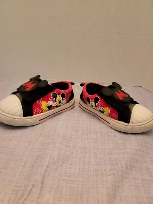 DISNEY MICKEY MOUSE SLIP ON SNEAKERS SHOES WITH EARS  BLACK & RED Size     7  - Image 1 of 4