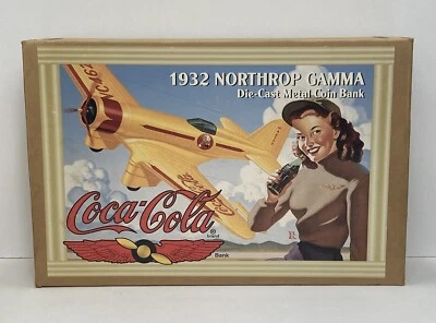 Ertl 1995 Coca-Cola 1932 Northrop Gamma Die Cast Airplane Metal Coin Bank Vtg - Image 1 of 4
