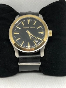 MICHAEL KORS MK7064 Men's Black Leather Analog Dial Watch With Custom Band HG77 - Picture 1 of 7