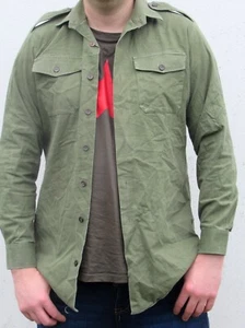 Vintage British army heavyweight service shirt green military cotton denim - Imagen 1 de 11