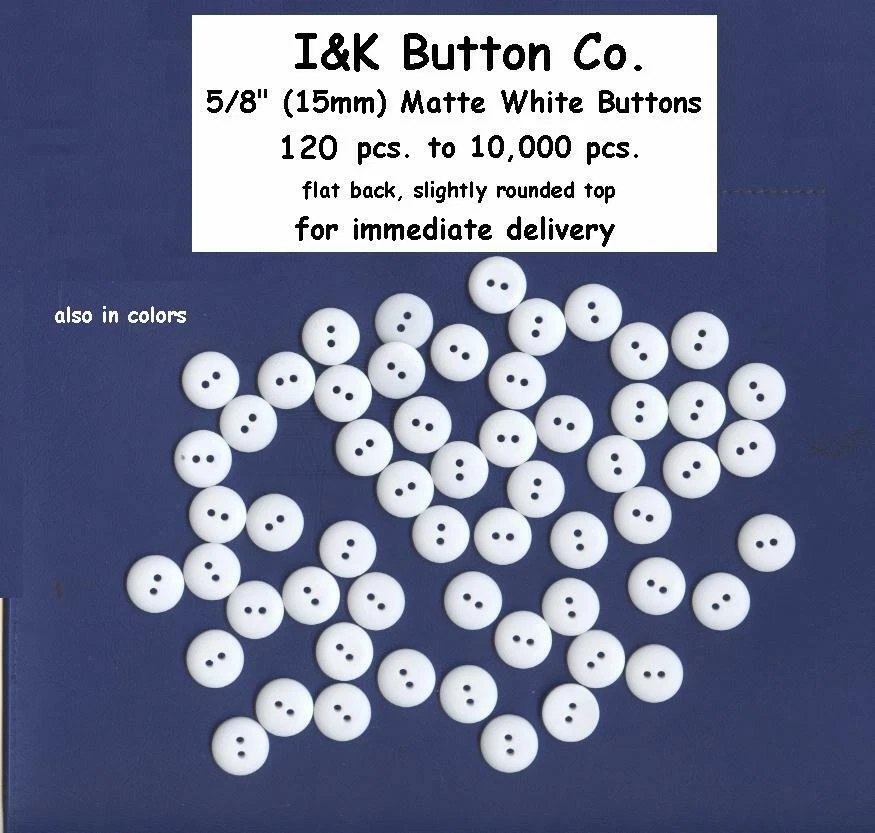 120 to 5000 pcs.Matte White 5/8"  Lead-free Buttons NEW - 15mm medical Headband - Image 1 of 1
