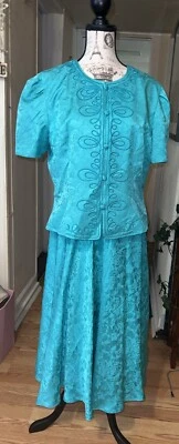 Maggy London Por Kenneth Nolan 2 Piezas Verde azulado Falda Traje Talla 14 Foto 1 de 4