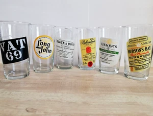 Scotch Whiskey Set of 6 Glasses VAT 69, Ballantine's,Black & White,Long John etc - Picture 1 of 20