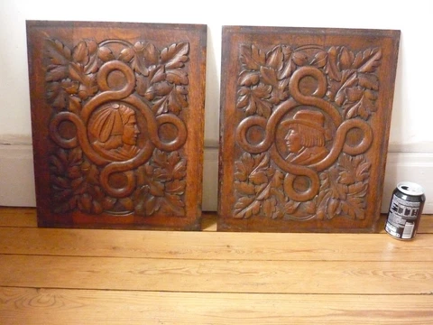 Pair Antique French hand Carved Oak  Door Panels Architectural Breton Cover