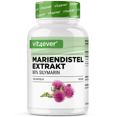 VIT4EVER Mariendistel Extrakt - 180 Kapseln 500mg - 80% Silymarin - 100% Mariendistel