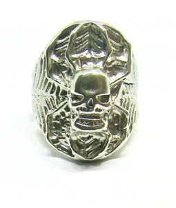STERLING SILVER BIKER BLACK WIDOW SKULL RING #18G200392 - Picture 1 of 3