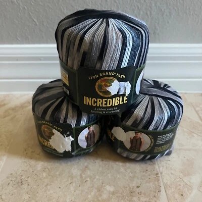 Yarn Lion Brand Incredible Ribbon Accent on Black Color 204 LOT OF 3 NEW - Image 1 of 4
