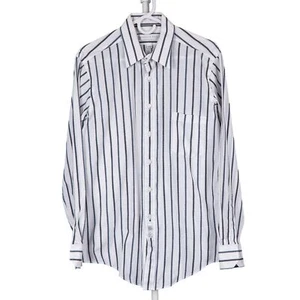 Geoffrey Beene Dress Shirt 15.5 34 35 Mens White Blue Black Striped Cotton Blend - Picture 1 of 7