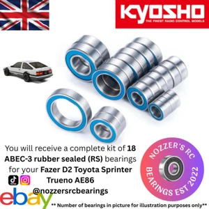 Kyosho Fazer D2 Toyota Sprinter Trueno AE86 Complete 18 RS Bearing Kit UK ABEC3 - Picture 1 of 17