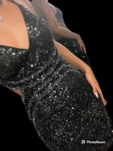 Paul Rekhi Black Sequin Homecoming Dress - Picture 1 of 6