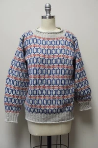 HANDMADE HANDKNIT Rauma Wool & Designed Crew Neck Wool Sweater Size S - Picture 1 of 5