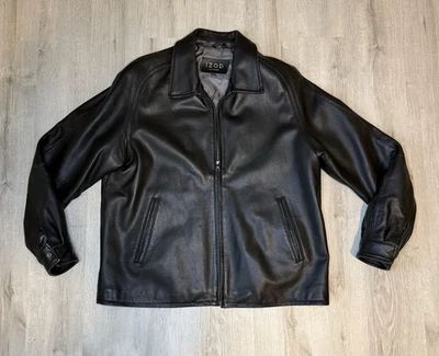 Chaqueta de cuero Izod para hombre talla grande negra Foto 1 de 4