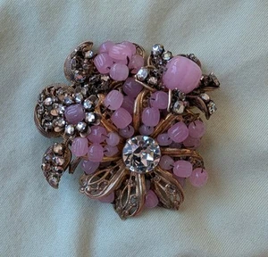 c1949 MIRIAM HASKELL Hufeisenmarke STRASS & ROSA Glas Cluster Brosche - Bild 1 von 2