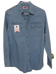Wrangler Denim Shirt All Day Comfort Blue Button Up Long Sleeve Flex Small - Picture 1 of 10