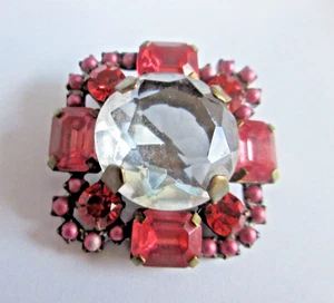 Hübsche Tschechische Vintage Stil Glas Strass Knöpfe Rosa & Kristall - Bild 1 von 3