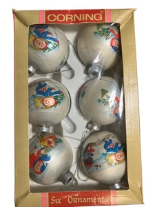 Corning Glashütte Weihnachtsschmuck 6er Set mit Stoffpuppenszene Vintage 1973 - Bild 1 von 7