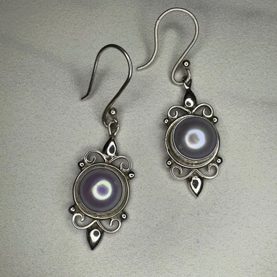 Stunning Sterling Silver Lavender Pearl Dangle Earrings - Artisan Crafted - Image 1 of 4