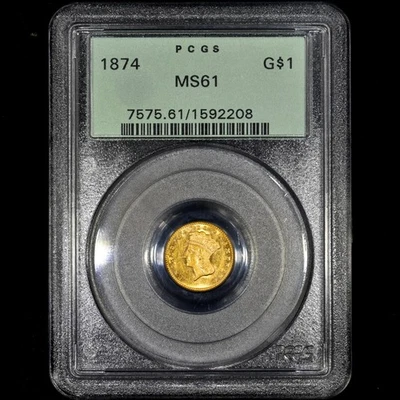 1874 $1 GOLD PIECE ✪ PCGS MS-61 ✪ COIN G$1 UNCIRCULATED OGH TYPE 3 T3 ◢TRUSTED◣ - Image 1 of 4
