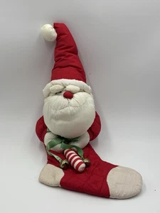 Vintage Nylon Parachute Puffy Santa Claus Bells Candy Cane Christmas Stocking - Picture 1 of 6