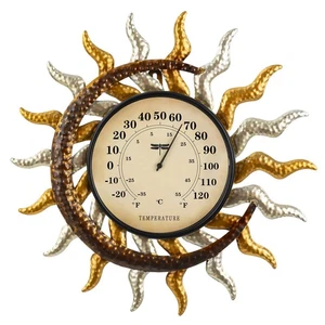 13'' Sun&Moon Outdoor Thermometer Wall-Mounted Thermometer Indoor Gold and Si... - Picture 1 of 7