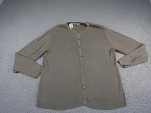 Eddie Bauer Sweater Womens XL Green Preppy Ribbed Crew Cotton Button Cardigan - Picture 1 of 9
