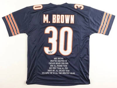 Mike Brown Authentic Signed Career Highlight Jersey W/ PSA COA Chicago Bears #30 - Image 1 of 3