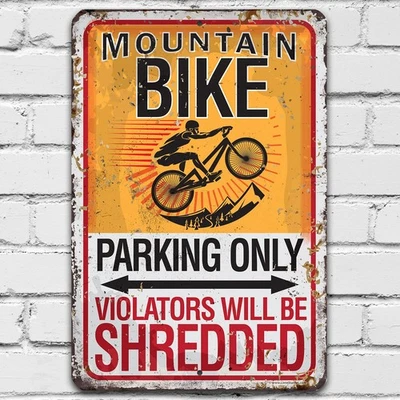 Mountain Bike Parking Metal Sign Outdoor Garage Workshop Wall Decor Gift - Image 1 of 4