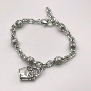 Brighton Vintage Purse Charm Bracelet Antique Silver Bead Link Adjustable 7–8” - Picture 1 of 7