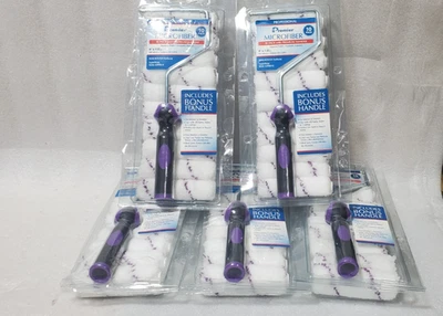 LOTE 5 MINI CAPA DE ROLO DE TINTA SEMI-ÁSPERA ROXA/BRANCA MICROFIBRA 4 X 1/2" COCHILO - Imagem 1 de 4