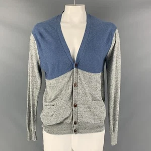 PAUL SMITH Size XL Grey Blue Color Block Cotton V-Neck Cardigan - Picture 1 of 5